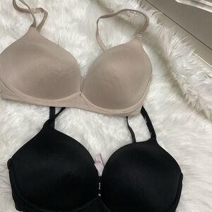 Victorias Secret Wireless Black and Beige Bra Set
